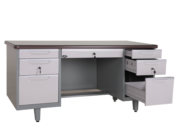 鐵桌面站腳雙柜辦公桌